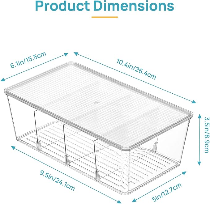 Vtopmart 4 Pack Pantry Organizer Bins with Lids, Removable Dividers | Clear Bins with Removable Dividers,Stackable Design for Pantry and Cabinet Organization of Tea Bags,Snacks & Spice Packets - Image 2