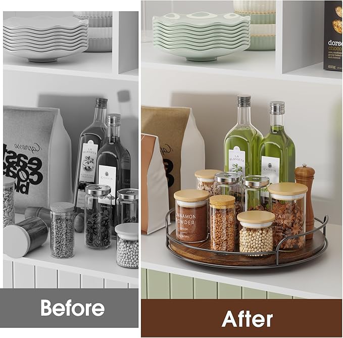 LAMU 2 Pack 10'' 12'' Lazy Susan Turntable Organizer for Table Top Cabinet, Wooden Lazy Susan for Kitchen, Pantry, Countertop, Bathroom Vanity, Spice Organization, Wood Decor - Image 6