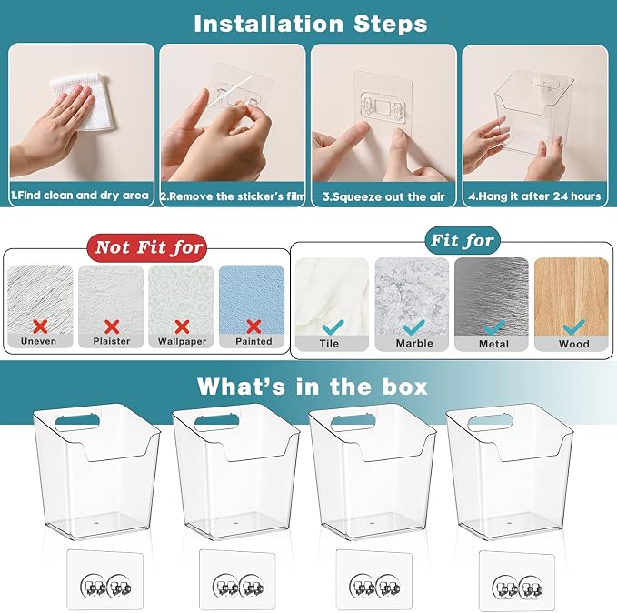 4-Pack Drink Packet Organizer, Kitchen Cabinet Door Organizer Adhesive | Acrylic Wall-Mounted Organizer, Clear Storage Bin Holder Box, Pantry Organizer Wall Caddy for K cup/Sewing Tool/Laundry Pods - Image 7