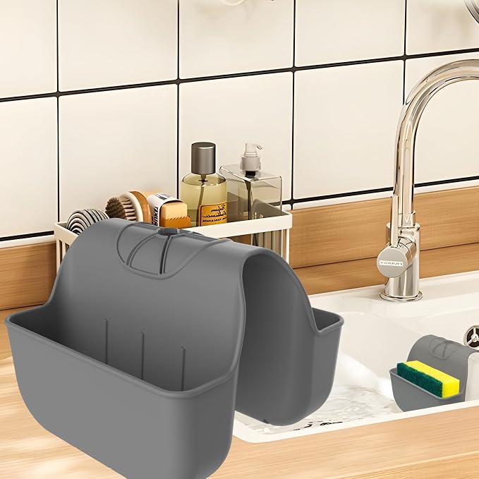 Sponge Holder for Kitchen Sink, Silicone Sink Saddle Caddy Organizer Rack, Sponges Holder Over Faucet, Hanging Kitchen Organizer Accessories Rack Basket Dark Gray by Unknown