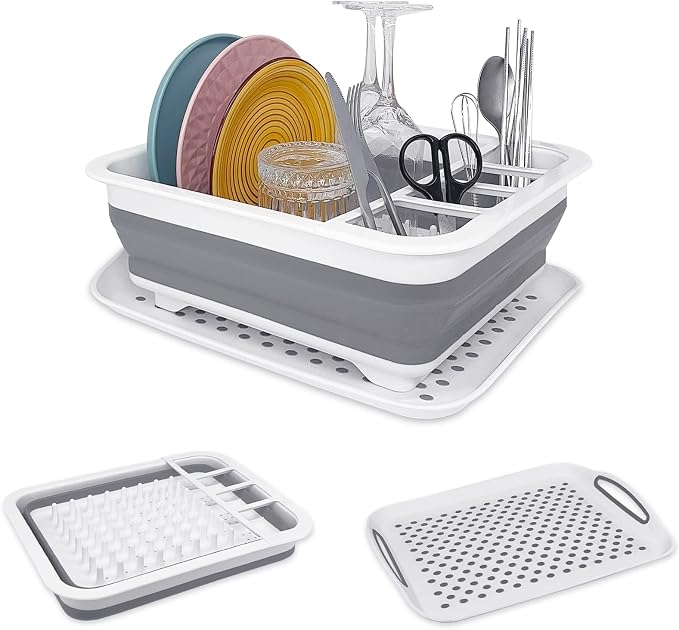 Goderewild Collapsible Dish Rack with Drainboard for Drying Dishes - Space-Saving Foldable Design with Dinnerware Storage Tray/Basket - Perfect for Kitchen Counter Organization by Goderewild