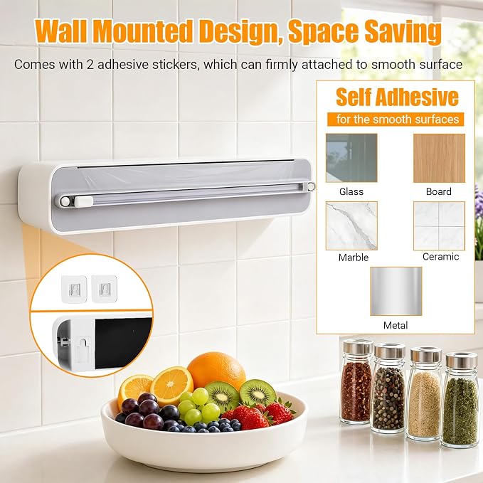 2 Pack Magnetic Plastic Wrap and Foil Dispenser with Cutter | Magnetic & Adhesive Mounting, Fits for Max 12.8In x 328Ft of Plastic Wrap, 12.8In x 164Ft of Foil & Parchment Paper - Image 4