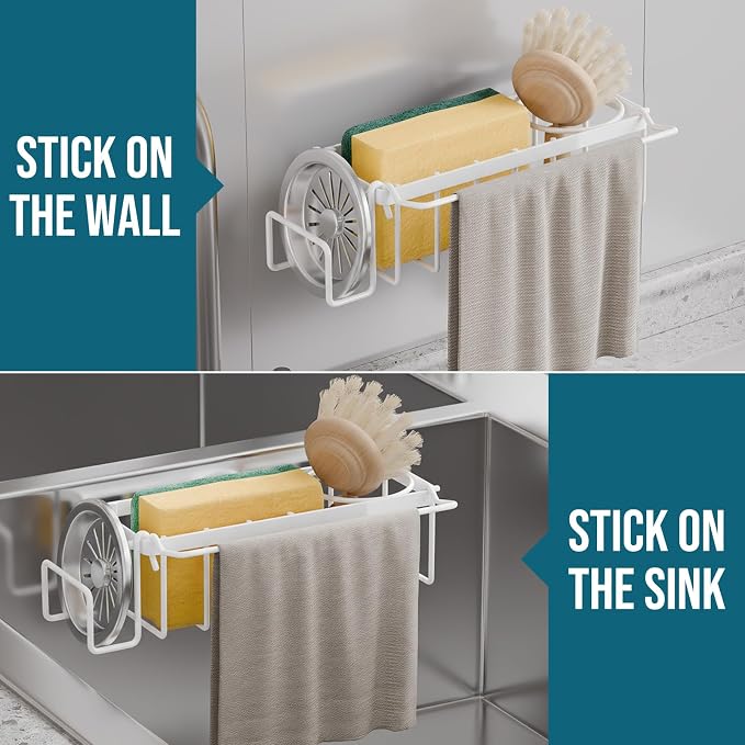 TAILI 4-in-1 Sponge Holder for Kitchen Sink with Strong Suction Cup-White | Removable Rustproof 304 Stainless Steel Multi-compartment Sponge Holder with Suction Cup, Keeps Brushes & Scrubbers Tidy - Image 7