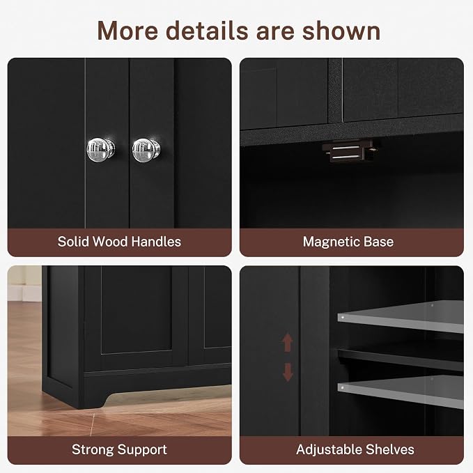 Iwell 57.8" H Tall Storage Cabinet with 2 Drawers & 2 Adjustable Shelves, Kitchen Cabinet with 4 Doors, Tall Cabinet for Living Room, Dining Room, Entryway, Black - Image 8
