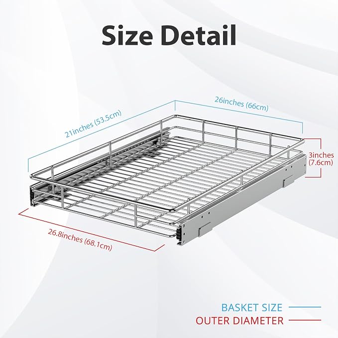ZOINLIY Pull Out Cabinet Organizer, Slide Out Kitchen Organizers Storage | Heavy Duty Drawer Cupboard Storage Basket, Smooth Sliding, Chrome Finish - Image 2