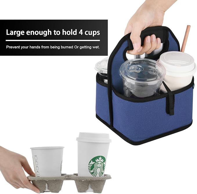 Beautyflier Reusable Insulated Coffee Cup Carrier, Portable Drink Carrier for Delivery, Drink/Cup/Coffee Holder with Handle for Take-Out Coffee (Blue) - Image 6
