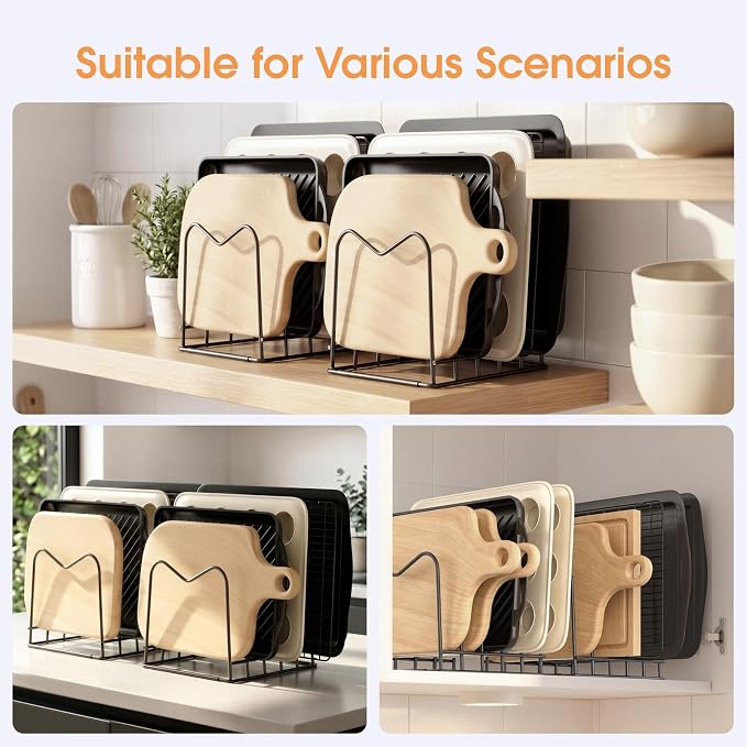2 PC 5mm Wire Cutting Board Organizer Holder Stand for Cabinet | Full silicone strip, no slipping or scratches, 1.2" slot spacing, Holds cutting boards, sheet pans, skillets inside Cabinet - Image 6