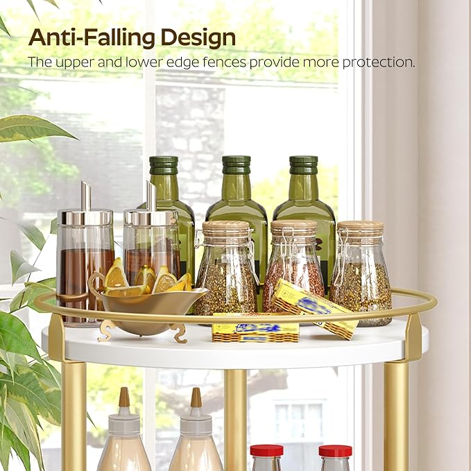 Lazy Susan Organizer, Rotating Spice Rack, 2 Tier Spice Turntable Organizer, Industrial Turntable Spice Holder, for Kitchen Countertop and Cabinet, Compact and Versatile, White and Gold SR22DW - Image 7