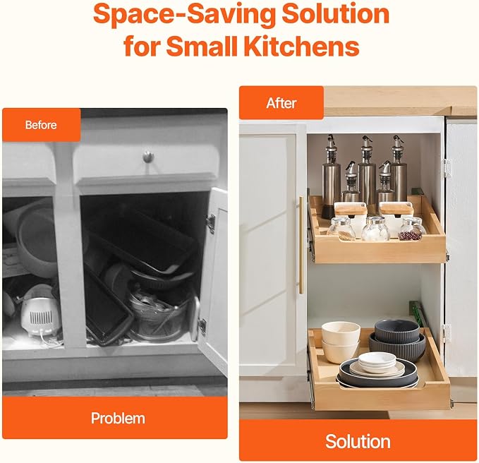 VEVOR Pull Out Cabinet Organizer, 14"W x 21"D Cabinet Drawer, Soft Close Slide out Shelf, Heavy-Duty Sliding Wood Drawer, Bottom Mount Size（14.5"W x 23"D）and Side Mount Size（15"W x 23"D） | Heavy-Duty Sliding Shelf with Bottom or Side Mounting for Organ... - Image 4