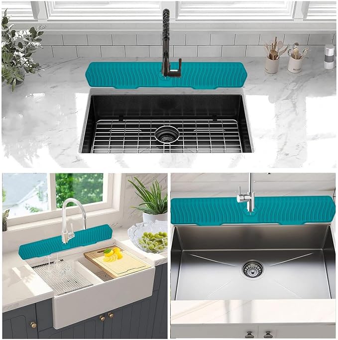 30 Inch Sink Splash Guard, Large Size Kitchen Sink Splash Guard, Longer Silicone Faucet Handle Drip Catcher Tray for Kitchen Countertop, Bathroom, Farmhouse (Black) - Image 3