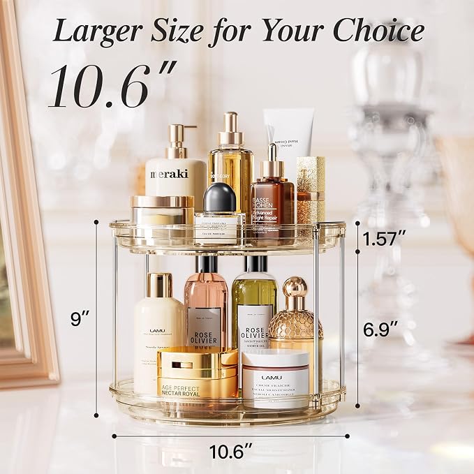 LAMU 2 Pack 2 Tier Lazy Susan Turntable Organizer 10.6'' Rotating Spice Rack Organization for Cabinet, Kitchen, Pantry, Countertop, Bathroom, Vanity, Medicine Cabinet Organizer, Amber - Image 2