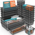 25 PCS Plastic Drawer Organizer, Versatile Organizer Trays & storage Bins | 4-Size Versatile Organizer Trays & storage Bins for Makeup, Jewelry, and Gadgets in Bathroom, Bedroom and Office, Clear Black by SpaceHacks