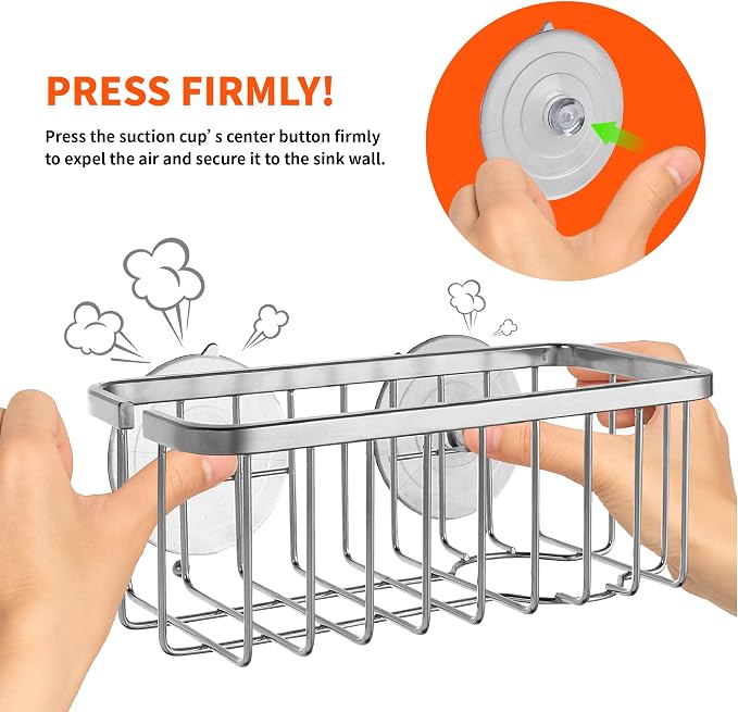 SunnyPoint NeverRust Deluxe Kitchen & Bathroom Sink Sponge Holder Organizer with Adhesive Mount - Additional Suction Cup Included – Sponge & Brush NOT Included – 7.4 x 3.3 x 2.75 Inch (Pack of 2) - Image 9