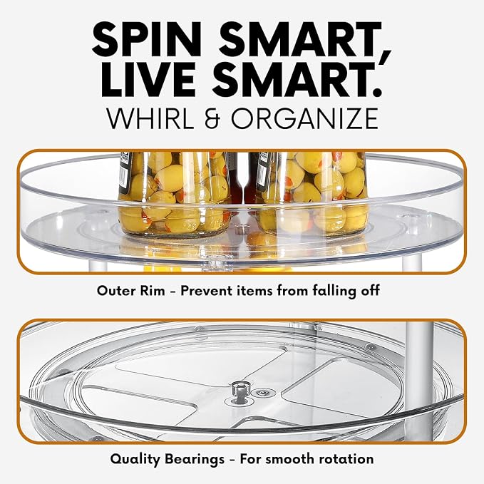 Clear Lazy Susan Turntable Organizer, Rotating Spice Rack Kitchen Pantry Organization and Storage, Medicine Cabinet Organizer, Cosmetic Makeup Organizer for Vanity, Perfume, Bathroom, Refrigerator - Image 6