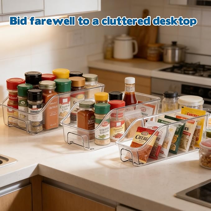 6 Packs Clear Freezer Organizers and Storage Bins with Handle, Stackable Storage Bins Open Front Pantry Bins for Storage and Organization for Bathroom Kitchen Refrigerator Pantry - Image 6