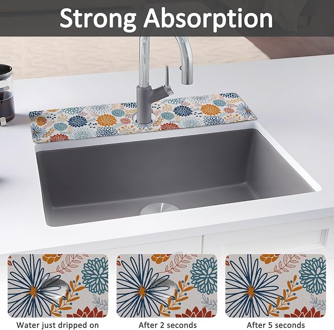 24" X 5.5" Kitchen Sink Splash Guard Faucet Mat Mandala Super Absorbent Fast Drying Faucet Guard & Draining Mat Sink Splash Guard Behind Faucet for Kitchen, Bathroom - Image 3