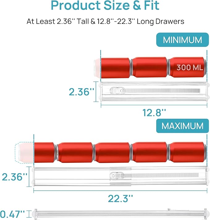 Vtopmart 2.36" Short Upgrade Drawer Dividers 12.8"-22.3" Expandable 4 Pack | Adjustable Kitchen Drawer Organizer, Clear Plastic Separator for Flatware, Utensils, Cutlery, Underwear Storage, Space Saving - Image 8
