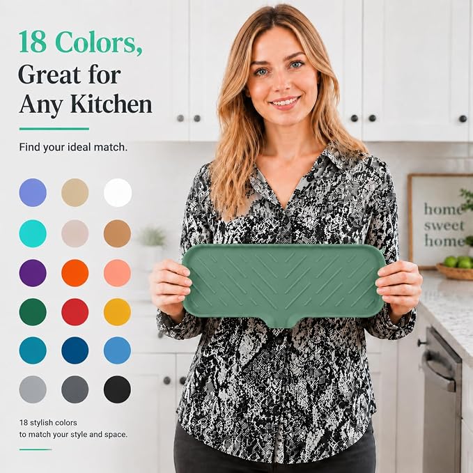 MicoYang Silicone Soap Dish with Drain Spout — Self-Draining Double Sink Organizer Tray for Kitchen & Bathroom, Dispensers, Sponges & Soap Holder, Non-Slip & Dishwasher Safe, Green (Large, 12"×4") - Image 9