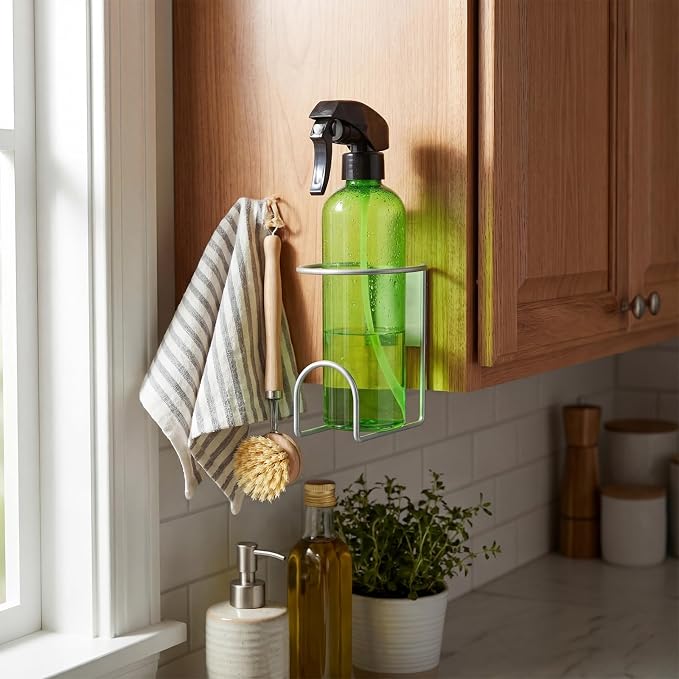CroBlissful 4 Pcs Spray Bottle Holder Wall Mount Heavy Duty Spray Bottle Rack Stainless Steel Storage Rack Garage Can Organizer Craft with Hardware (Silver) - Image 4