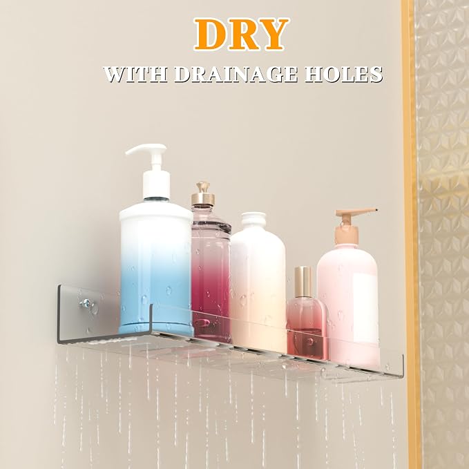 LAZYROSY 4 Pack Floating Shelves – Clear Acrylic/PET Wall-Mounted No Drill Storage with Adhesive, Invisible Bathroom & Bedroom Shelving for Kitchen, Living Room, Transparent Decor - Image 4