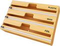 SpaceAid WrapNeat 3 in 1 Wrap Organizer with Cutter and Labels, Plastic Wrap, Aluminum Foil and Wax Bamboo Dispenser for Kitchen Storage Organization Holder for 12" Roll (Natural) by SpaceAid