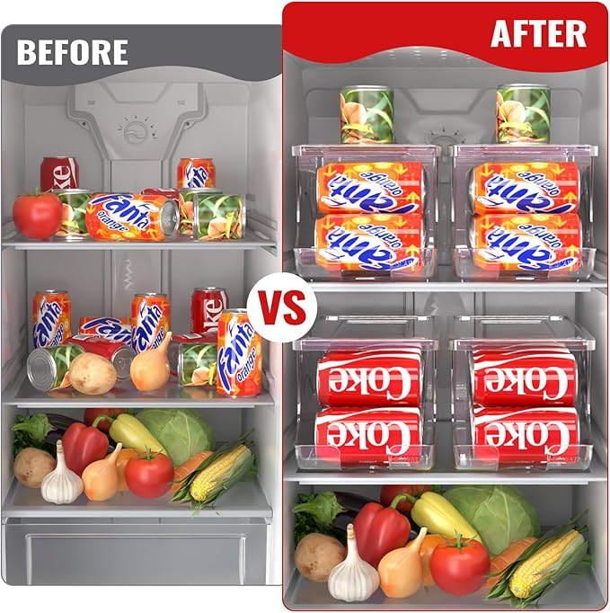 SCAVATA Stackable Refrigerator Organizer, Soda Can Dispenser Pop Cans Container Beverage Holder with Lid for Fridge, Freezer, Kitchen, Clear Plastic Storage Bins-Holds 10 Cans Each (One) - Image 6