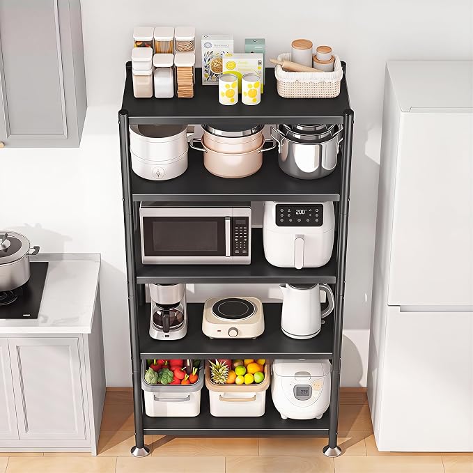 5 Tier Adjustable Storage Shelves, Heavy Duty Metal Storage Rack with Wheels, Shelving Units Utility Shelf for Kitchen, Pantry, Bathroom, Garage, Office Organization and Storage, Black, 13"x24"x59.7" - Image 8