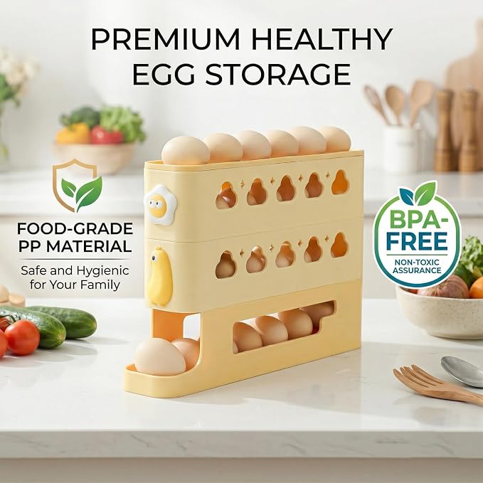 Osuke Egg Holder for Fridge, 2-Tier Drawer Style Egg Organizer for Refrigerator, Holds 40 Eggs, Clear Stackable Egg Container with Freshness Date Tracker,Kitchen Fridge Storage,BPA-Free (Yellow) - Image 4