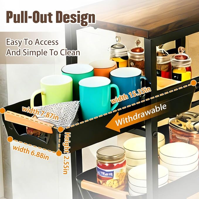 Slim Storage Cart with Wheels Pull-Out 5-Tier Rolling Storage Cart | narrow white 9.45in Wide, Mesh Baskets with Raised Edge, Wood-Grain Top, 360° Lockable Casters, Easy Assembly - Image 3