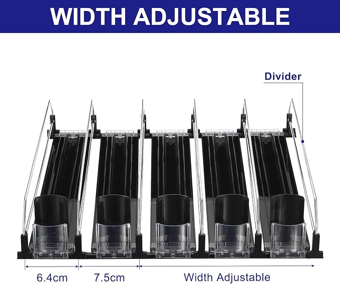 uxcell 5pcs Drink Organizer for Refrigerator, Self-Pushing Soda Can Organizer Width Adjustable Drink Dispenser Beverage Pusher for Fridge Pantry Vending Machine, Black - Image 4
