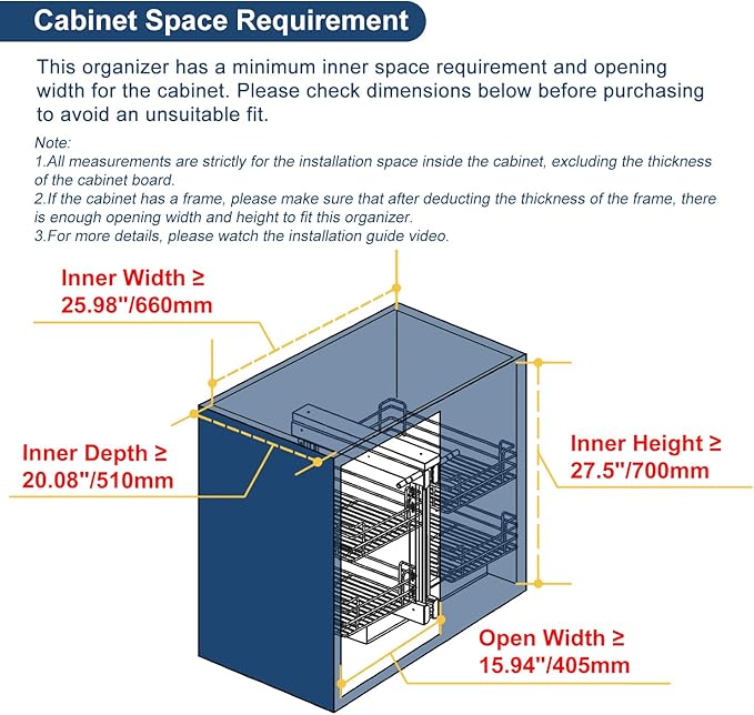 VADANIA Blind Corner Pull Out Organizer for 36" Cabinet, Soft Close | Reversible Left or Right Mount, 15.94" Opening, 2-Tier Pull-Out Basket, Soft Close - Image 2