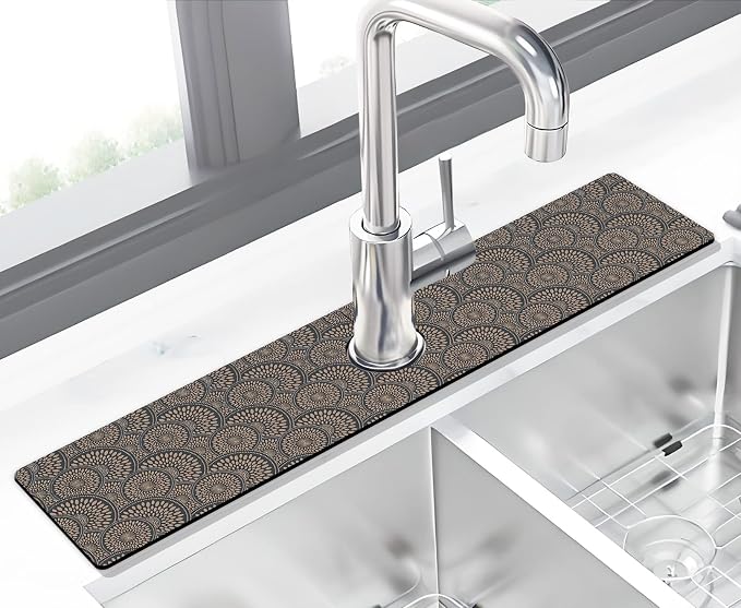 Kitchen Sink Splash Guard Faucet Mat Super Absorbent Fast Drying Mat Sink Gadgets Splash Guard Behind Faucet Drip Catcher for Kitchen (Grey, 23.5x5.5in) by THIDEAPE