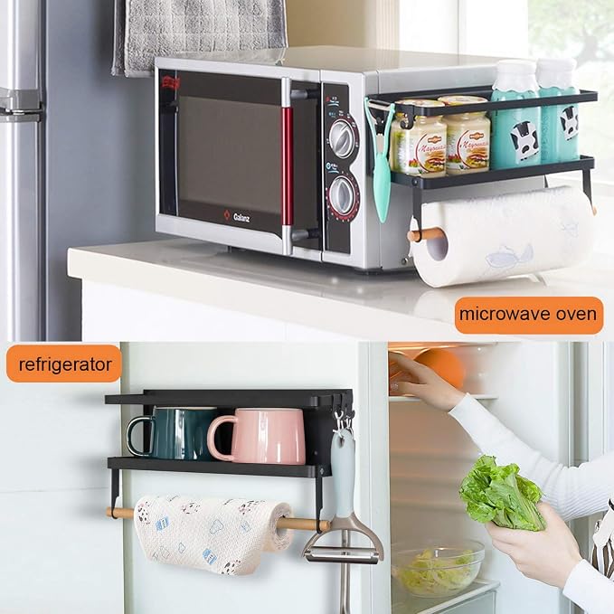 Jolitac Magnetic Fridge Spice Rack- Space Saving Organizer Black Shelf on Refrigerator, Kitchen Paper Towel Holder, Foldable Design (Black-Small) - Image 4