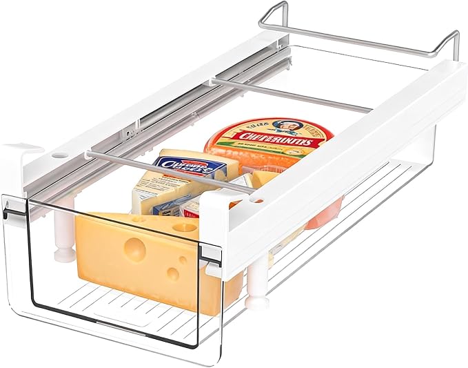 Clear Fridge Organizer Drawer - Plastic Refrigerator Deli Storage Bin for Fruits, Vegetables, Meat & Cheese, Pull-Out Design-M by BIINONE