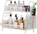 2 Tier Bathroom Countertop Organizer, Vanity Storage Shelf, Small, White | Bathroom Counter Organizer, Vanity Makeup Tray Shelf, Kitchen Spice Rack, Metal Wire Mesh, with Basket Hooks by VITVITI