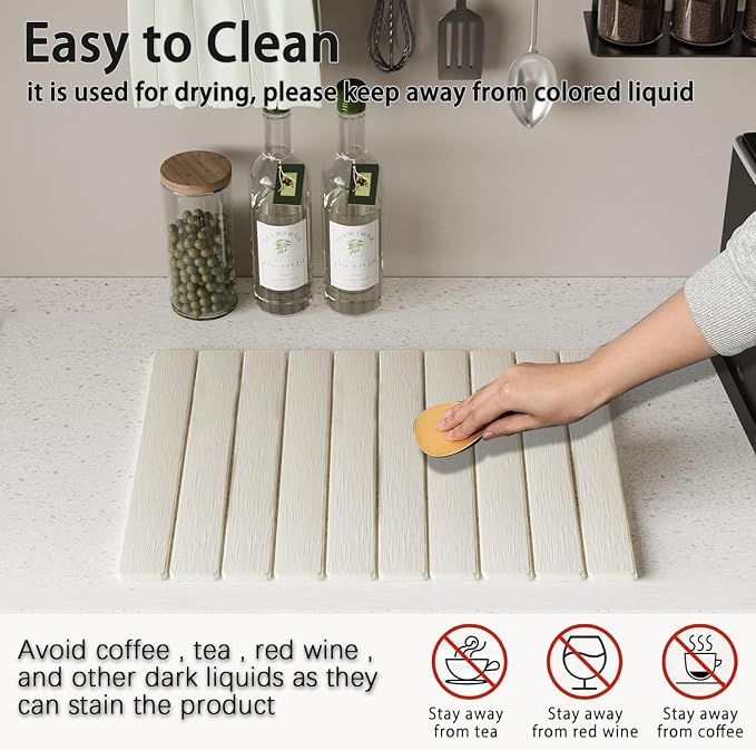 Stone Dish Drying Mats for Kitchen Counter, Large 23.6"L x 15.4"W Foldable Diatomite Dish Stone Drying Mat, Quick Dry xEtra Fast Absorbent Roll Up Rack, Foldable Stone Dish Drying Mat - Image 4