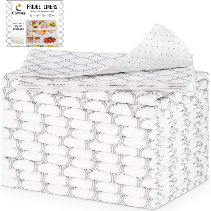 Cooyes Felt Shelf Liners for Drawer & Kitchen Cabinet, 12 Pack, 12" × 24 ", Non Slip Fridge Liners Machine Washable, Breathable Refrigerator Mats for Glass Shelves, Keep Produce Fresh Longer by Cooyes