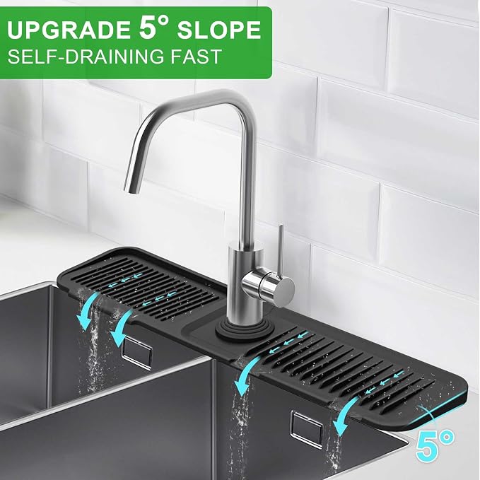 Sink Splash Guard, 5°Slope Silicone Draining Mat for Kitchen Sink, 24 inch Sink Faucet Mat, Silicone Sink Faucet Mat Splash Guard, Sink Water Splash Guard, Sink Accessories for Kitchen, Bathroom - Image 3