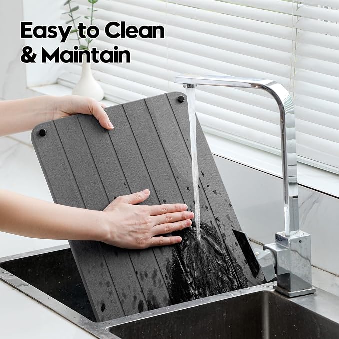 Stone Dish Drying Mat for Kitchen Counter, Water Absorbing Bathroom Tray Sink Organizer, Diatomaceous Earth Countertop Dish Rack Riser Sponge Holder Soap Dish, Dark Gray, 16" x 12" - Image 7