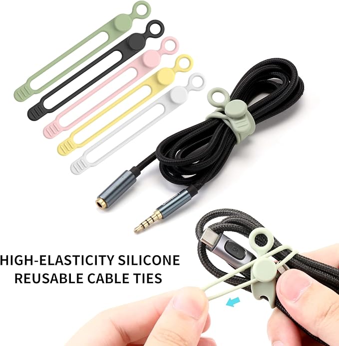 [25Park]UMUST Silicone Cable Ties,Reusable Cable Management Organizer,Cable Straps,Cord Ties,Multipurpose Elastic Cord Organizer for Bundling and Fastening Cable Cords Wires(Multi -colored) | Reusable Cord Ties, Cable Strap Tie for Bundling Electronics... - Image 3