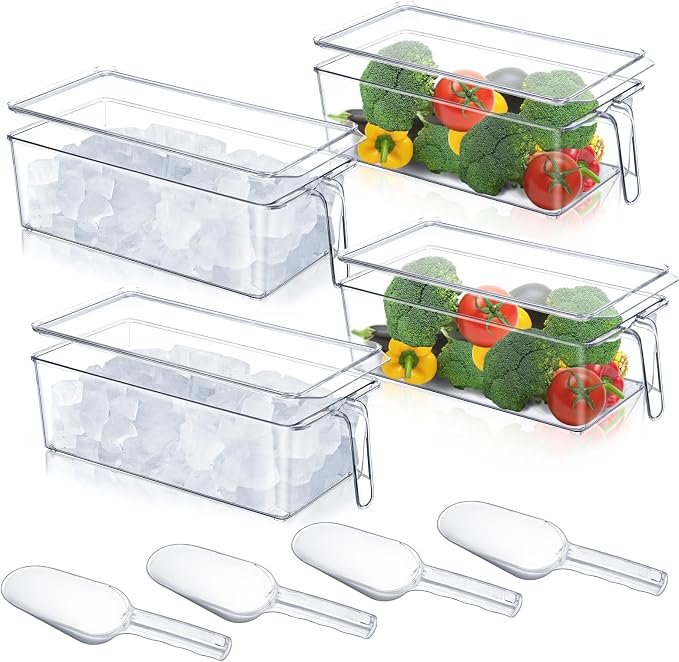 4 Sets Ice Storage Bin for Freezer,12.4 x 5.91 x 3.94 Inches | Plastic Ice Container with Flexible Scoop Lid and Handle for Home Office Fridge Storage by Havawish