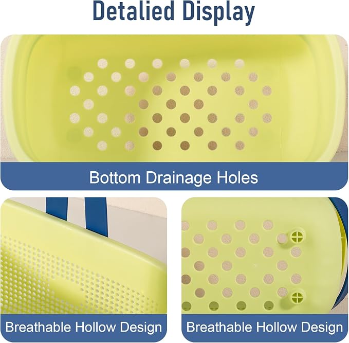 Portable Shower Caddy Basket with Handles Plastic Storage Basket ‌Yellow | Sturdy Drainage Large Capacity Organizer Basket with Silicone Handles for Bathroom Kitchen Bedroom College Dorm Essentials - Image 4