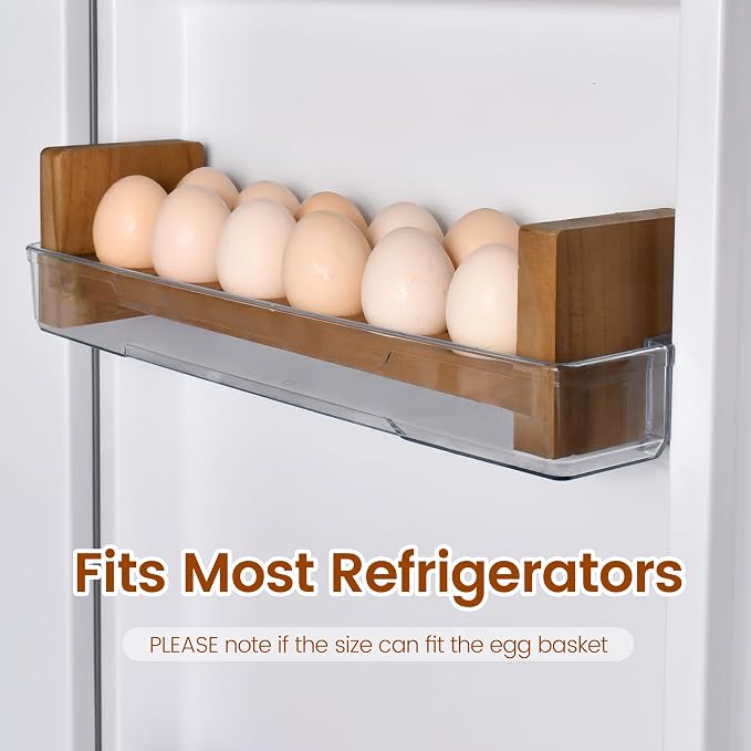 Sishynio Double Layer Egg Tray Holder Countertop, Wooden Fresh Egg Rack | Stackable Storage Basket; 2 Tier Egg Organizer for Farmhouse Kitchen, Refrigerator; Fresh Eggs, Dark Woodgrain, Pegs, Rustic - Image 3