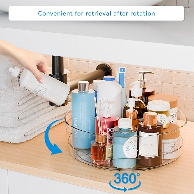12" W Clear Acrylic Lazy Susan Turntable for Refrigerator,Cabinet - with Handle - 2 Pack Large Fridge Sauce Condiment Turn Table Organizer,Spinning Round Spice Rack Carousel for Pantry,Kitchen - Image 5