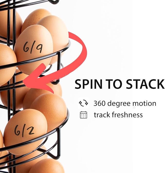 Shop Square Spiral Egg Holder Countertop - Holds 3 Dozen - Fresh Egg Storage Skelter Rack for Counter with Non-Slip Base, Black - Image 4