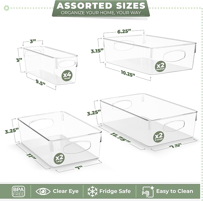 Sorbus Clear Plastic Organizing Bins 10-Pack, Clear Bins, Refrigerator & Pantry Organizer - Image 3