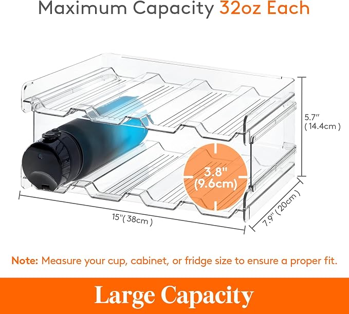 Lifewit Stackable Water Bottle Organizer for Cabinet, Plastic Bottle Holder Fits Bottles/Tumblers up to 3.8" Diameter for Pantry/Countertop, 2 Tier Holds 8 Bottles 38 x 20 x 15 cm/15 x 8 x 5.7" - Image 2