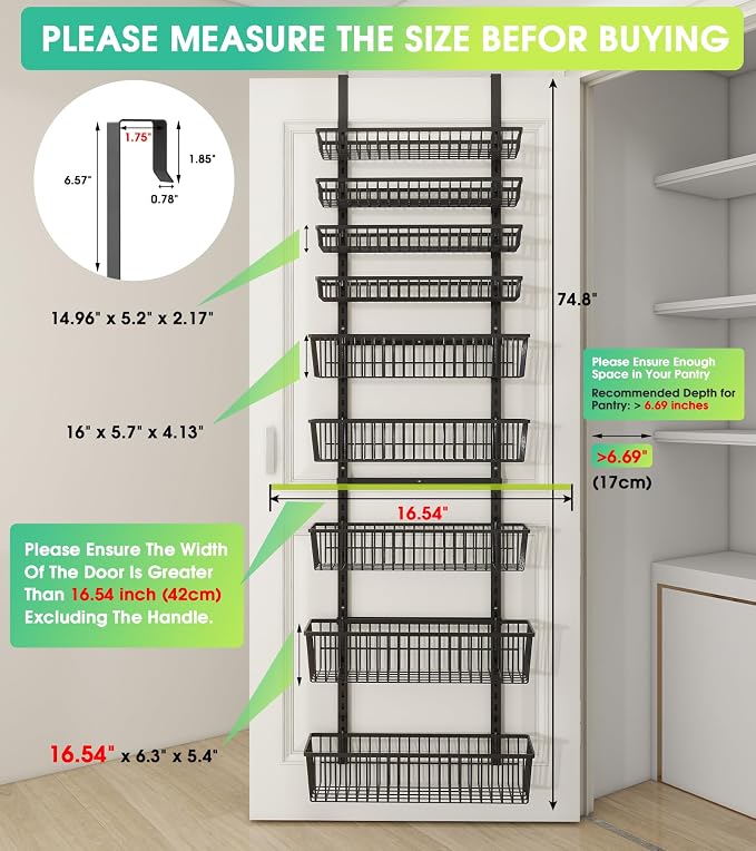 Mefirt 9-Tier Over The Door Pantry Organizer, Pantry Storage & Organization | Pantry Hanging Organizers and Storage, Adjustable Heavy-Duty Metal for Home & Kitchen, Back of Door Seasoning Rack - Image 2
