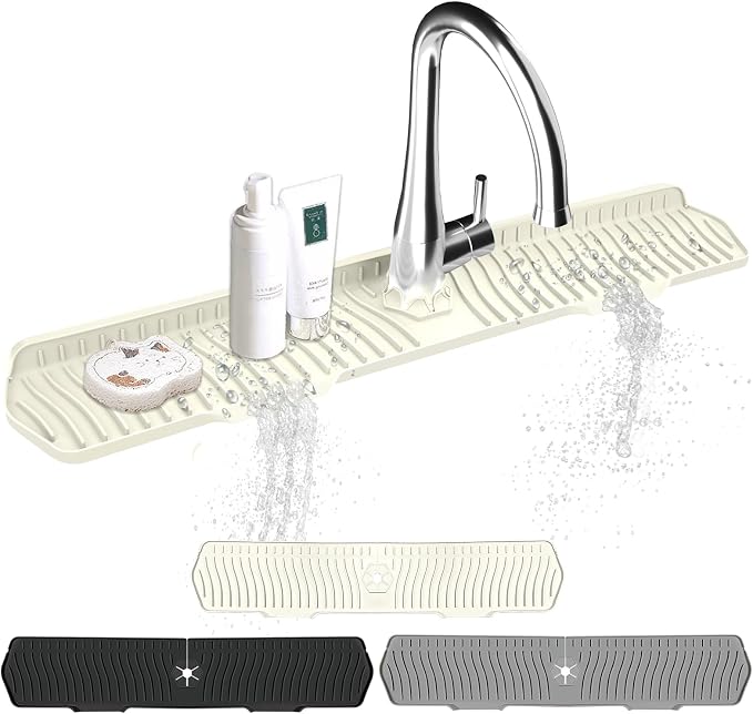 Kitchen Sink Splash Guard Gen2-30" x 6'' Silicone Sink Mat Splash Guard fit for Countertop, Bathroom,Farmhouse,RV by EBIGIC (off white) by EBIGIC