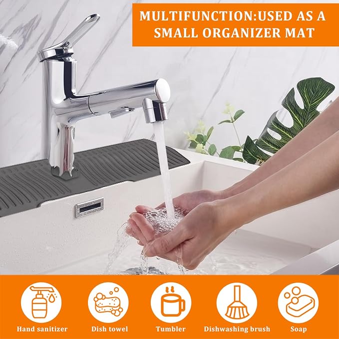 30 Inch Sink Splash Guard,Longer Silicone Sink Mat for Kitchen Bathroom,Kitchen Faucet,Silicone Sink Faucet Mat Splash Guard, Drip Protector Splash Countertop (Grey) - Image 7